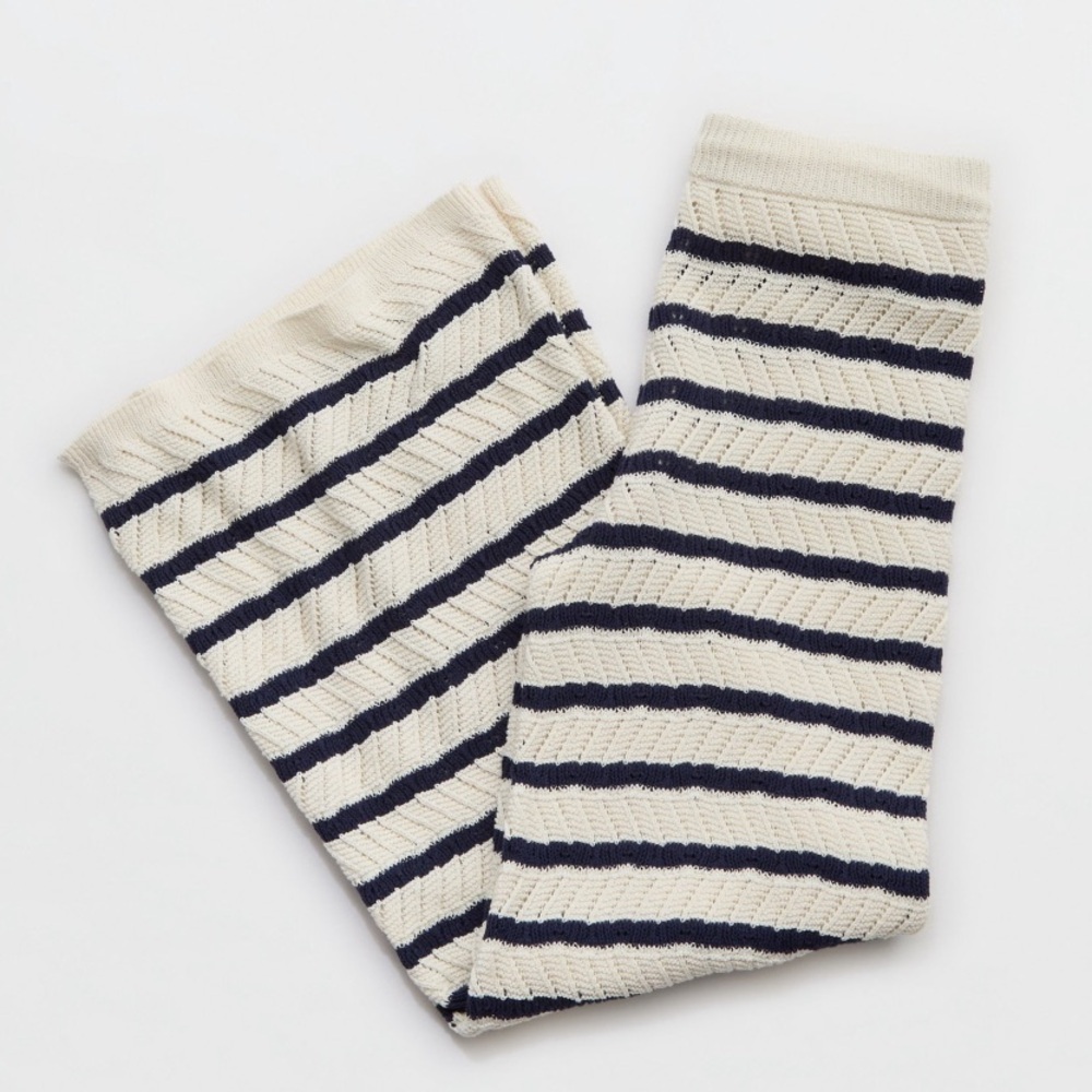 Aerie Pointelle Knit Pants Beach Coverup Natural + Navy Cotton Blend Size Medium - Picture 4 of 16